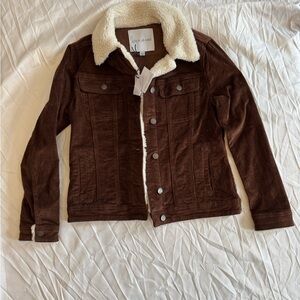 Lola Brown corduroy trucker jacket with faux fur size small